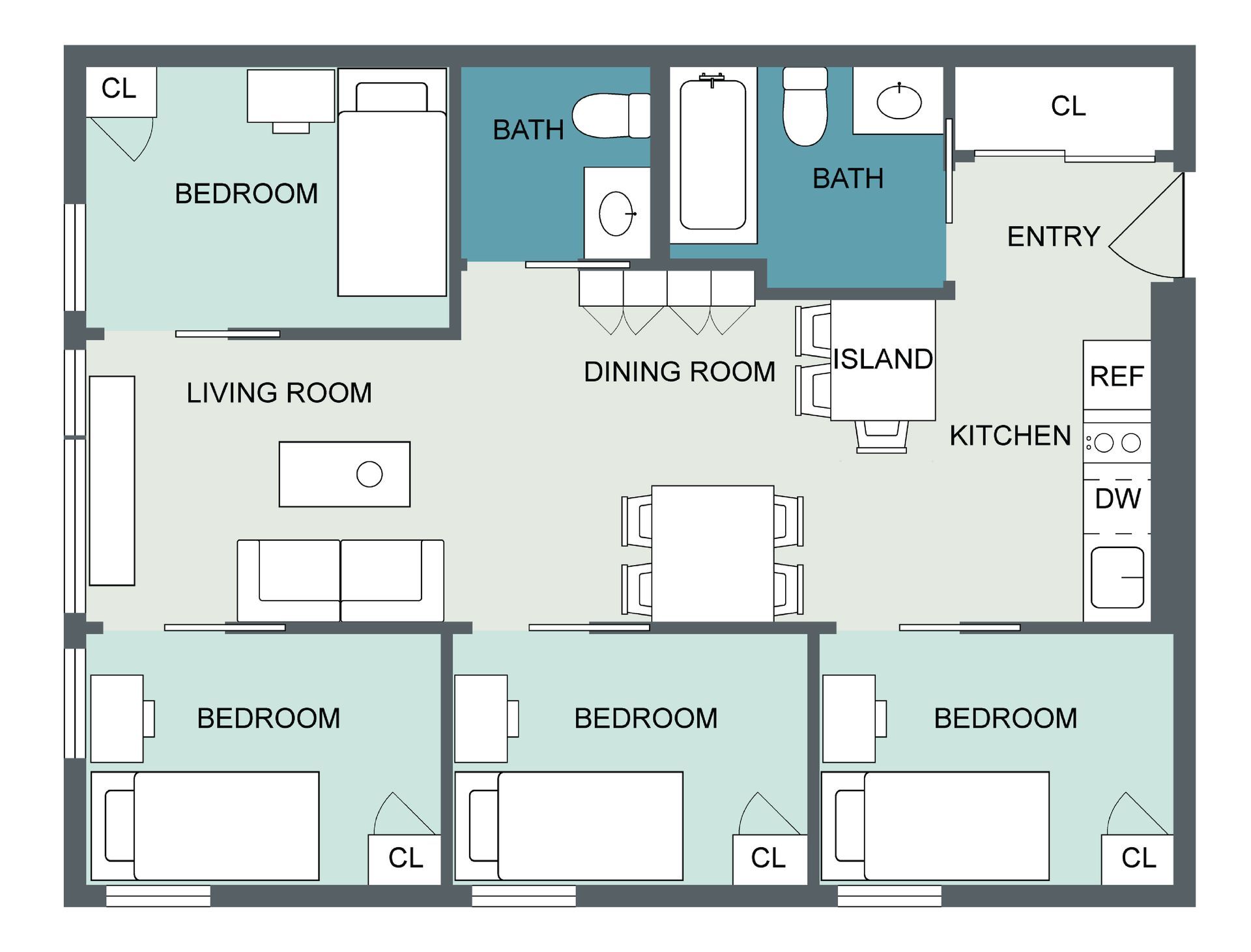 5  Bedroom Floor Plan - 2D Version