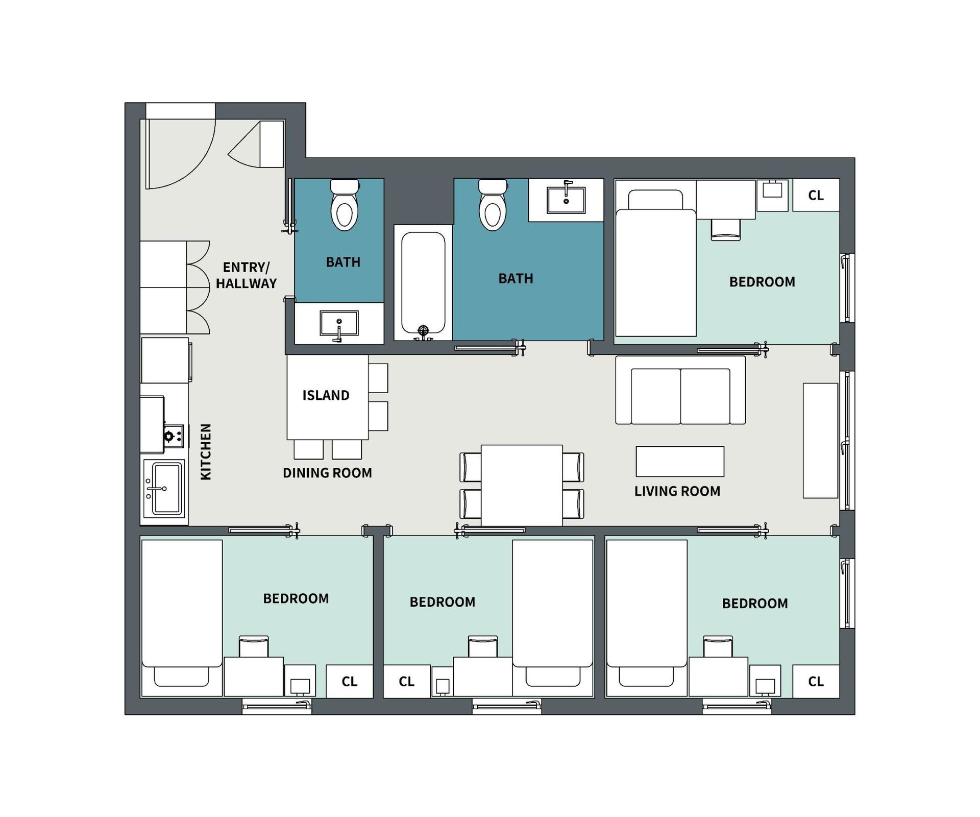 4 Bedroom Floor Plan - 3D Version