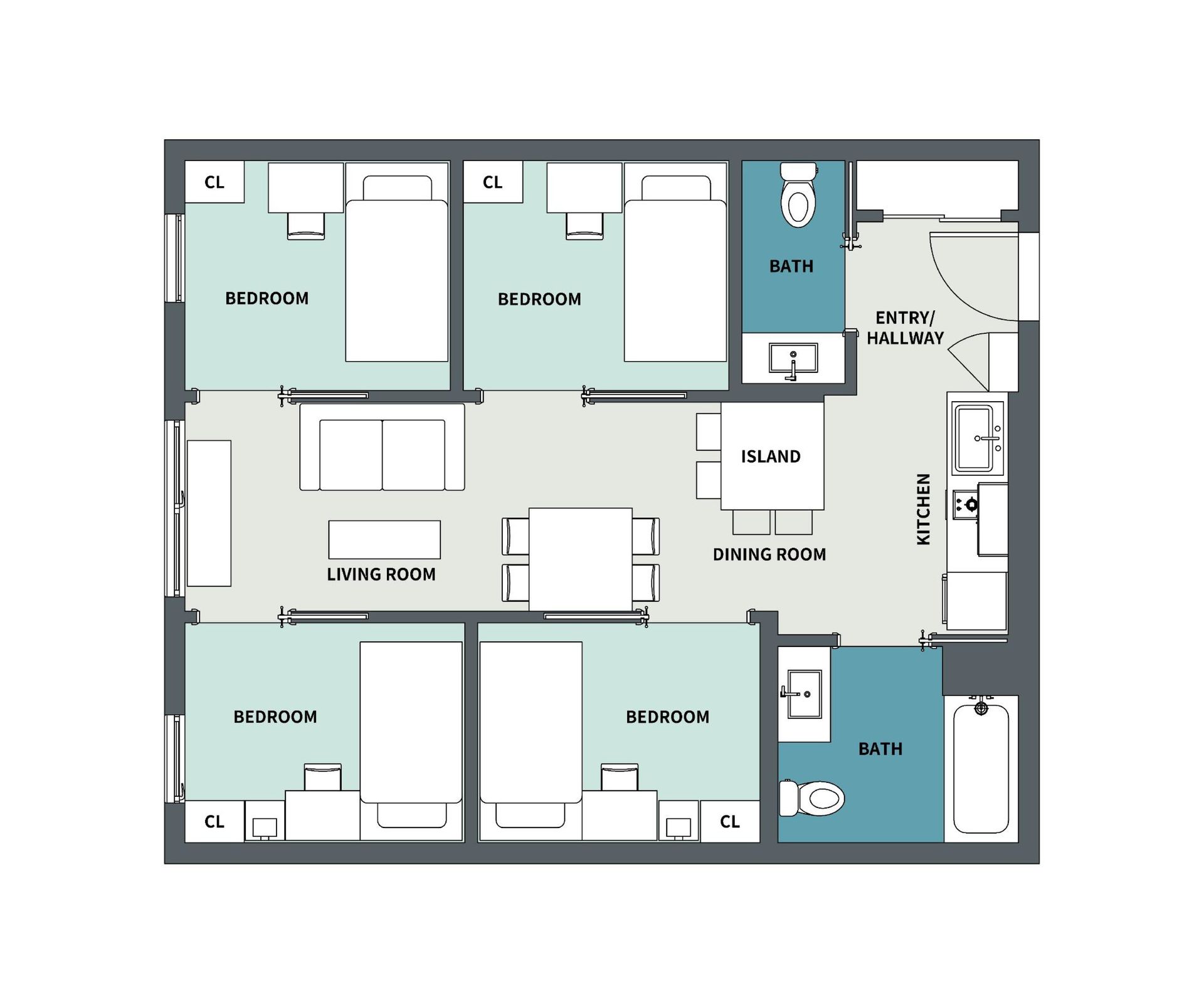 5 Bedroom Floor Plan - 3D Version