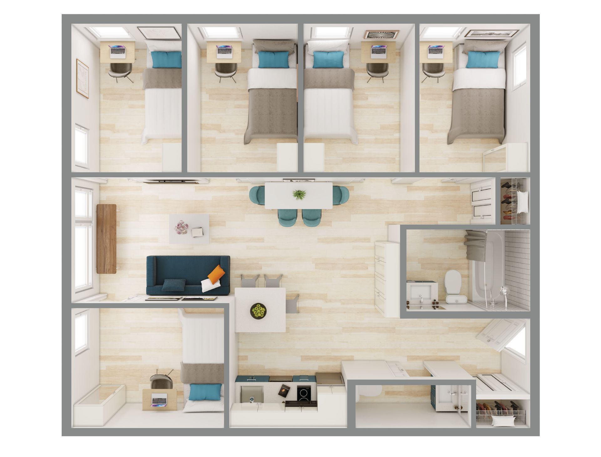 5 Bedroom Floor Plan - 3D Version