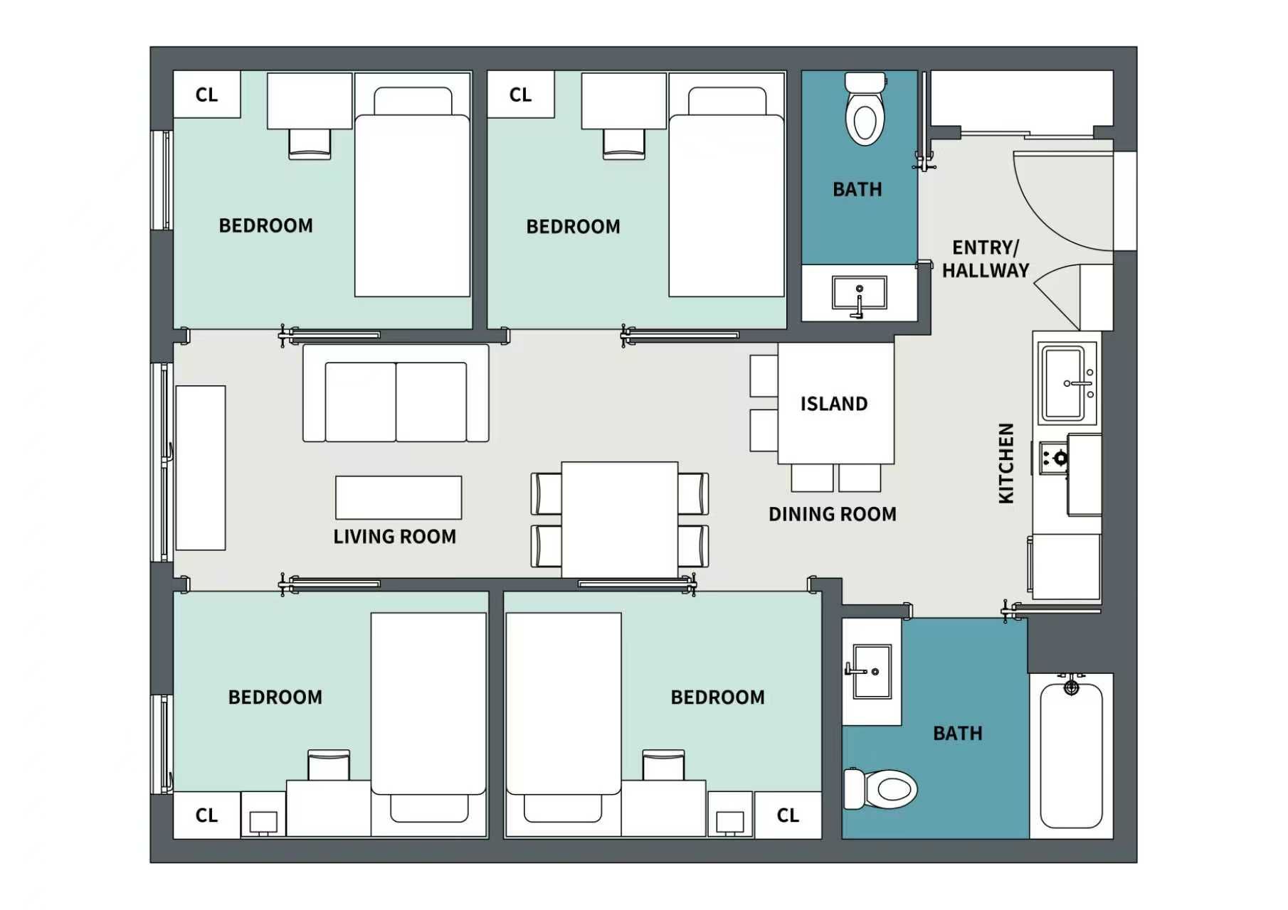 5 Bedroom Floor Plan - 3D Version