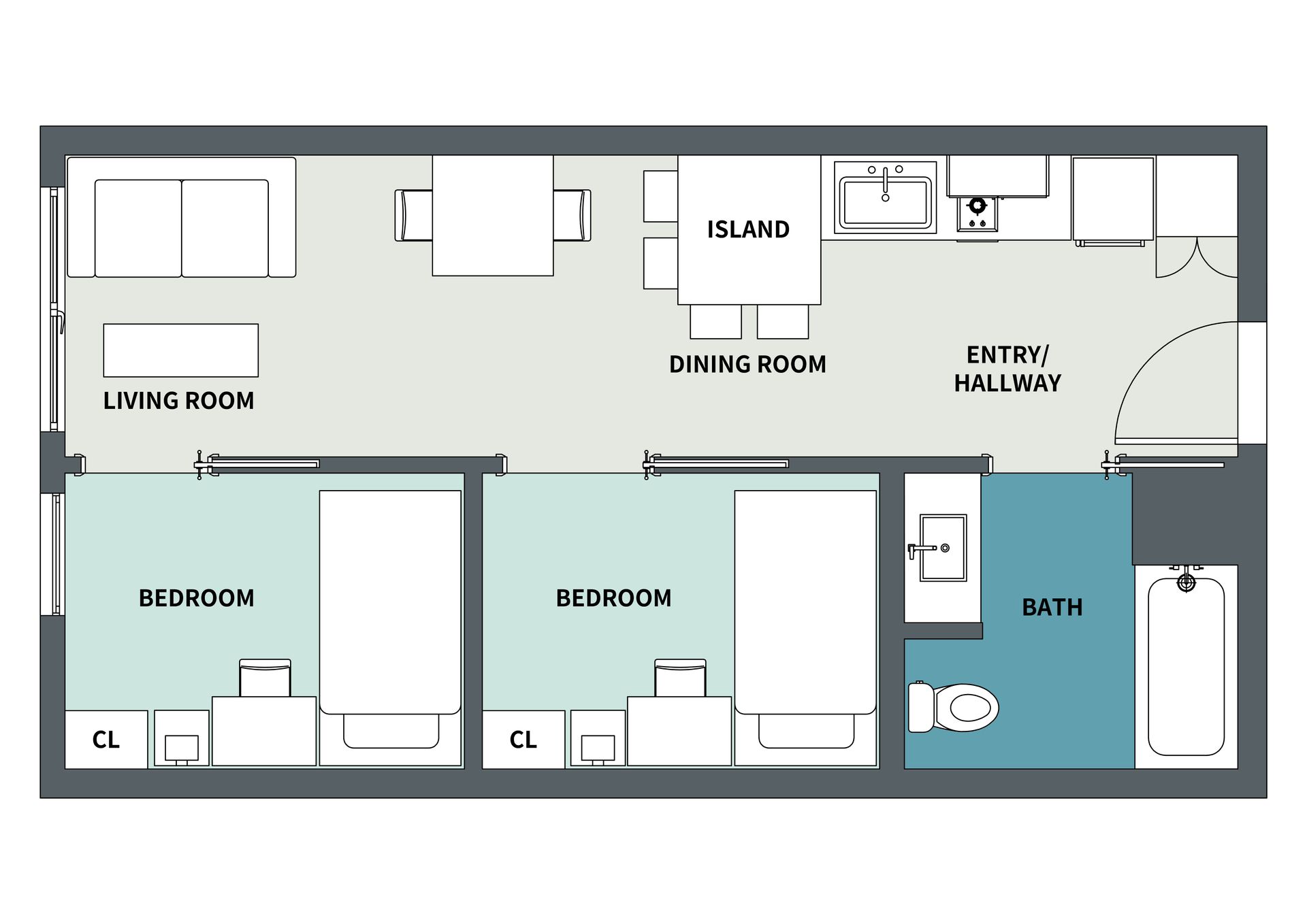 1  Bedroom Floor Plan - 2D version