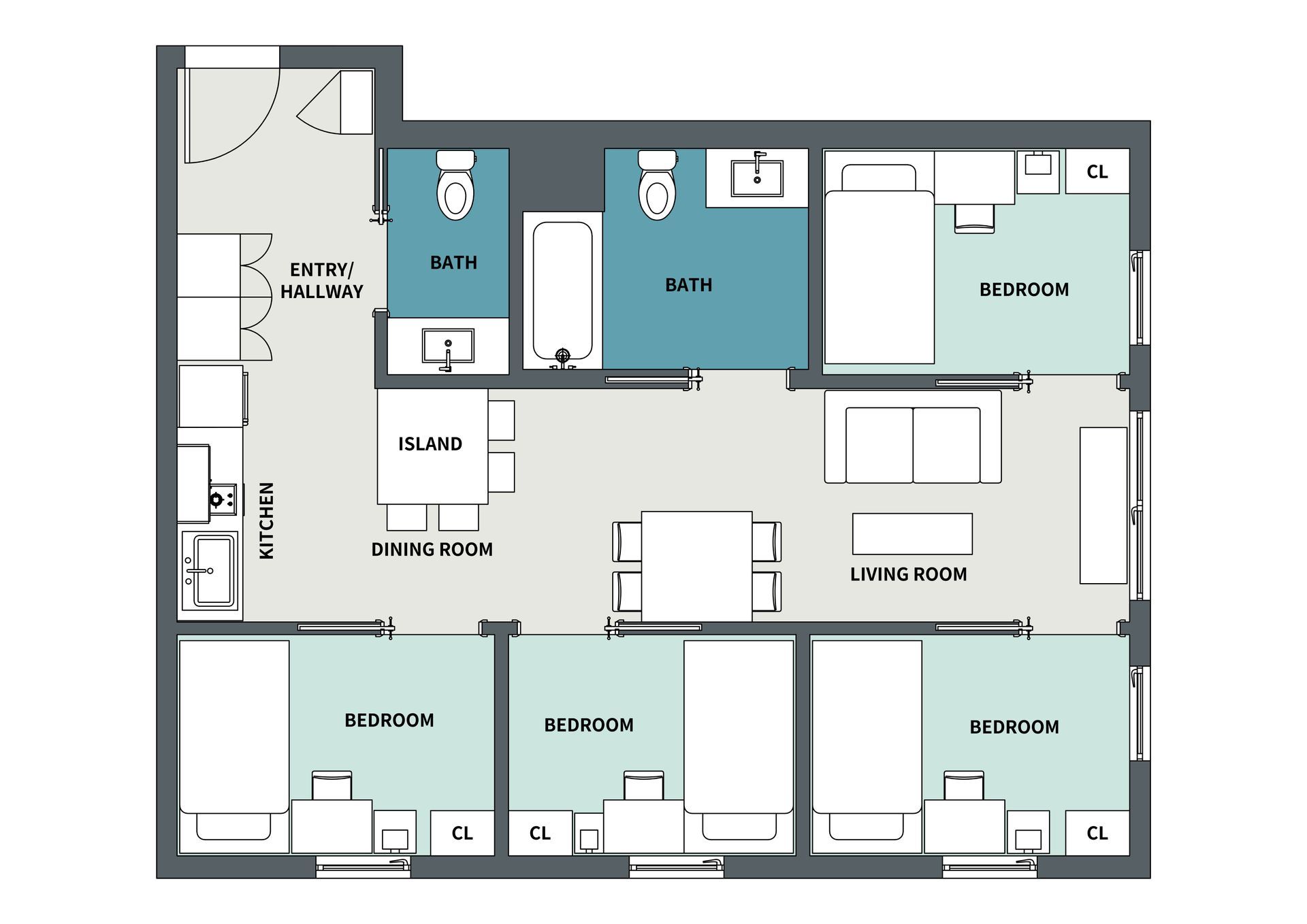 4 Bedroom Floor Plan - 3D Version