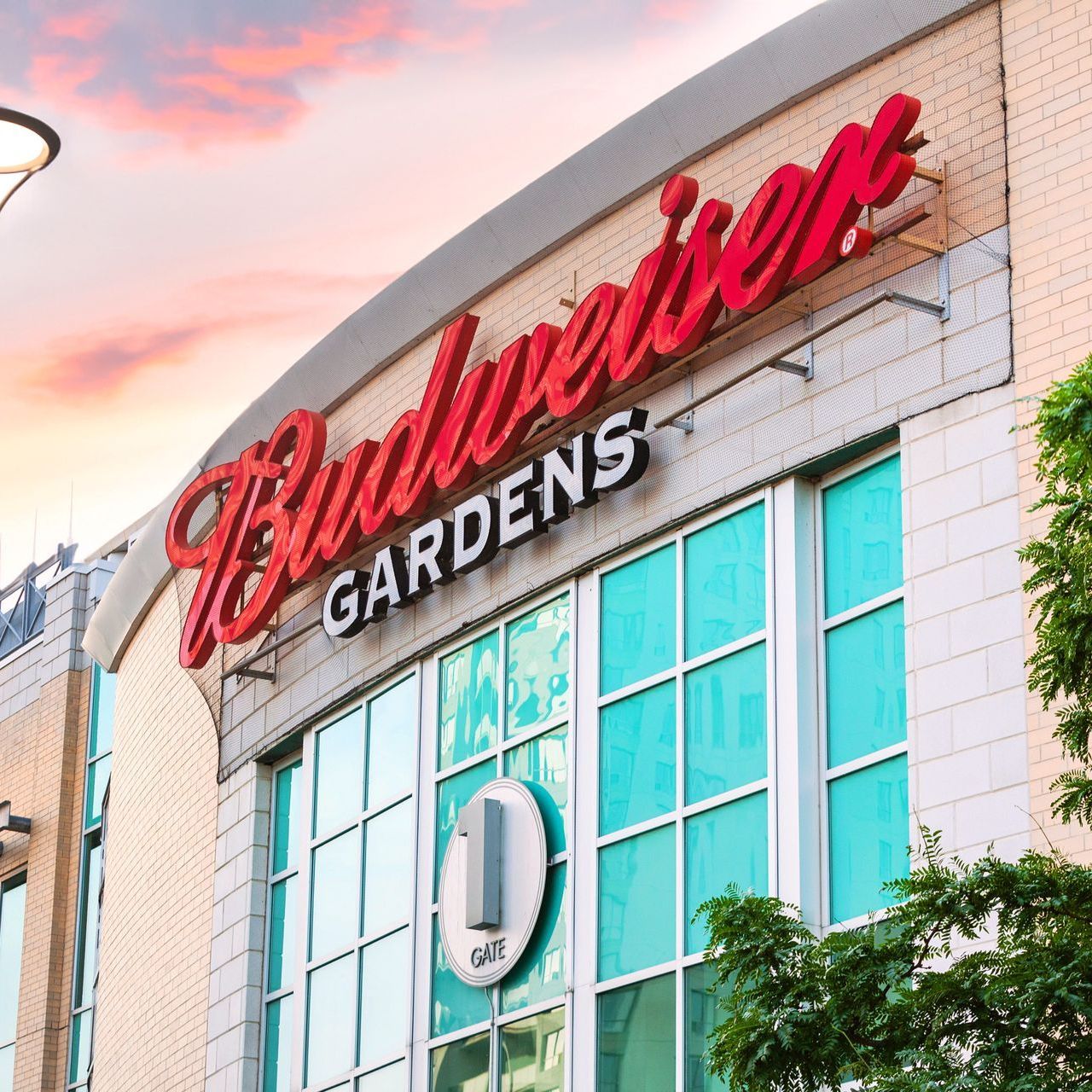budweiser gardens is written on the side of a building