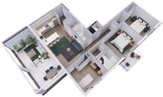 An aerial view of a floor plan of a house
