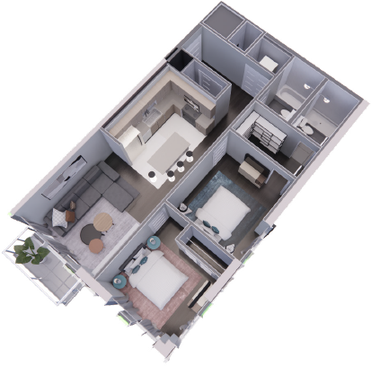 An aerial view of a floor plan of a house