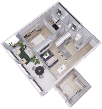 An aerial view of a floor plan of a house