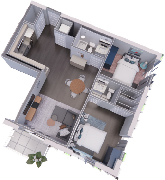 An aerial view of a floor plan of a house