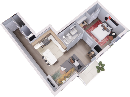 An aerial view of a floor plan of a house