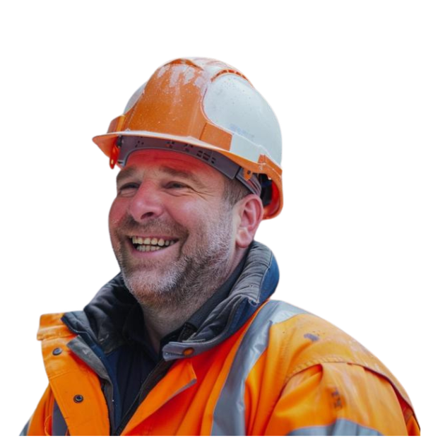 Diamond driller smiling with construction hat on