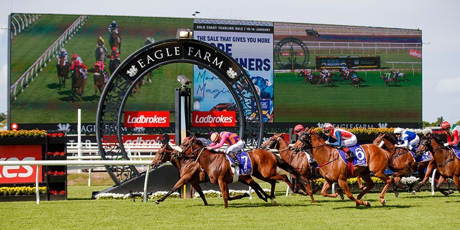Stradbroke Day race finish at Eagle Farm Racecourse Brisbane major racing event