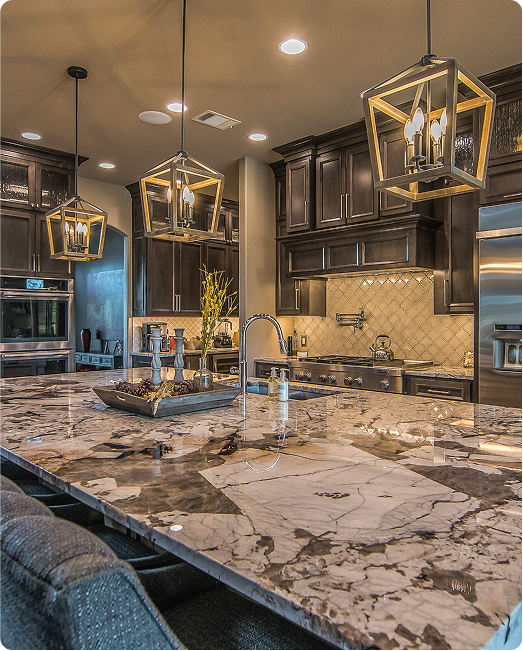 A kitchen in the shape of a four leaf clover