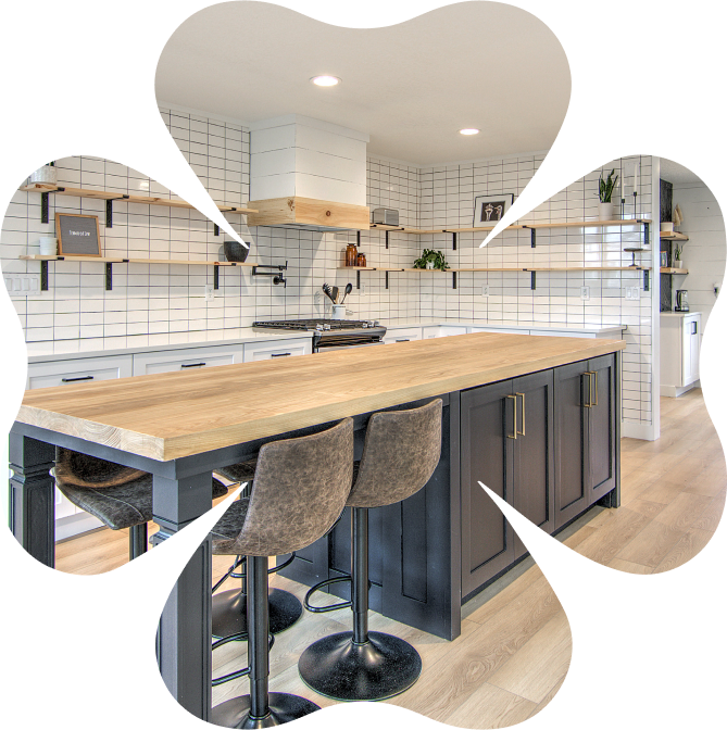 A kitchen in the shape of a four leaf clover
