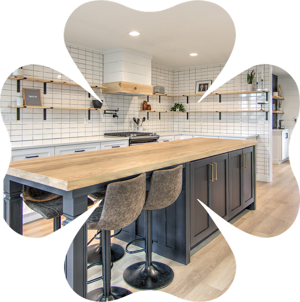 A kitchen in the shape of a four leaf clover