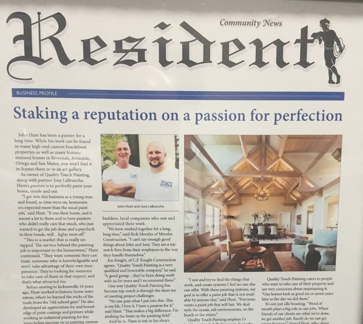 A newspaper article titled resident staking a reputation on a passion for perfection