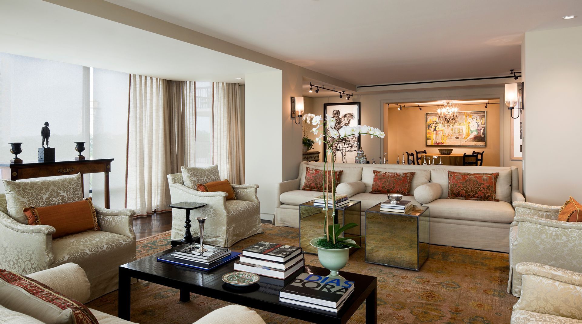 A living room filled with furniture and a coffee table