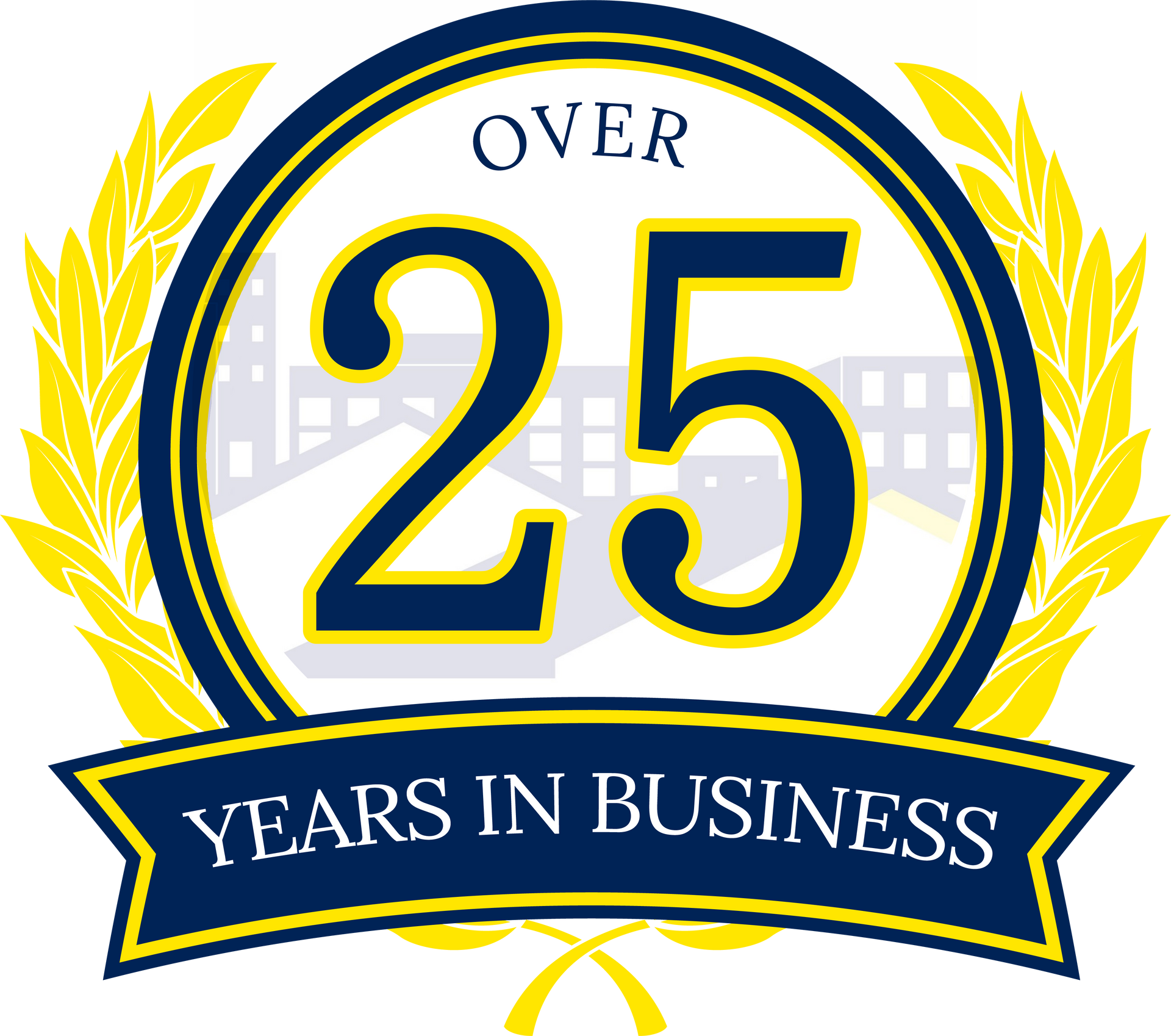 A logo that says over 25 years in business