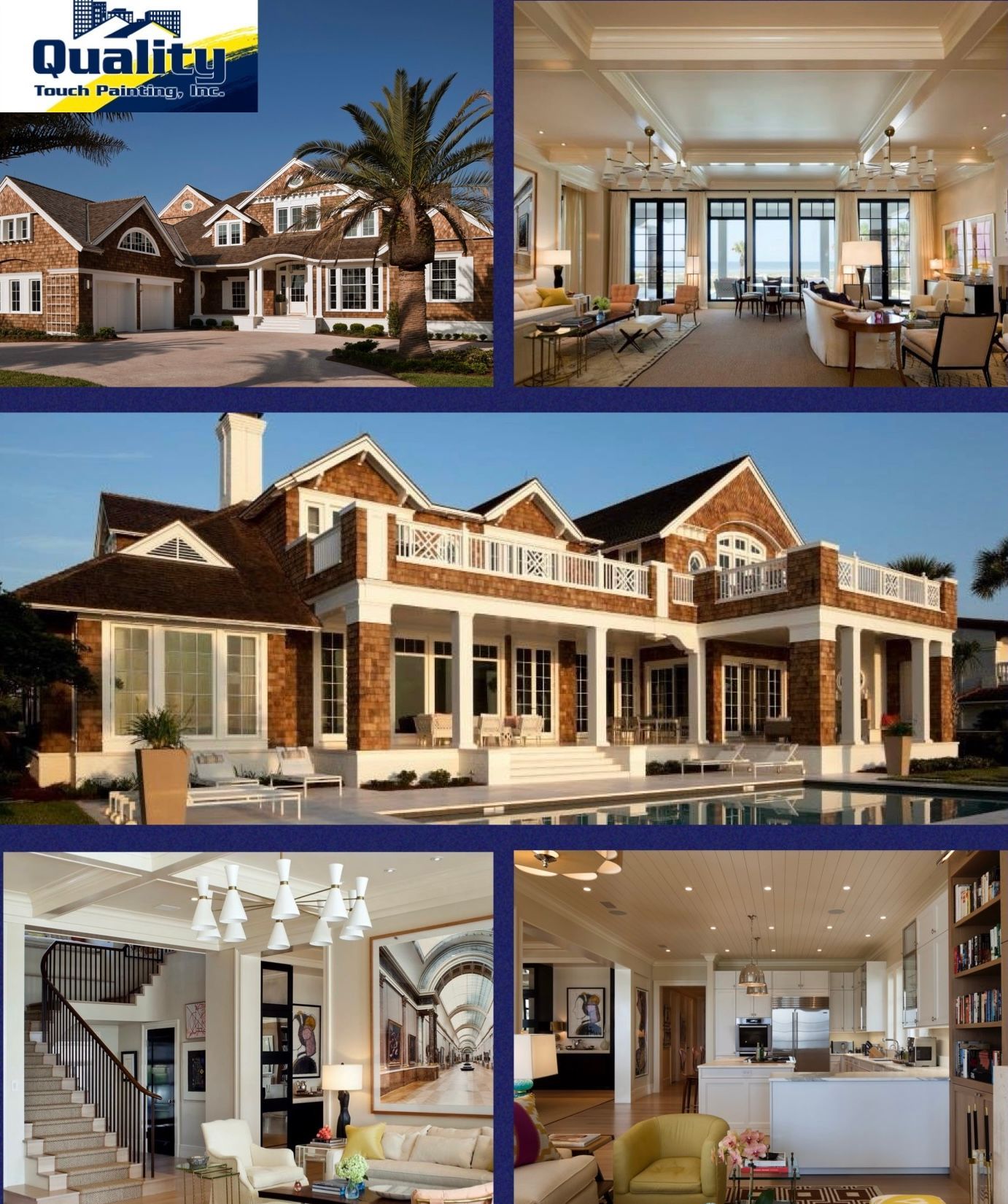 A collage of pictures of a house with the word quality on it