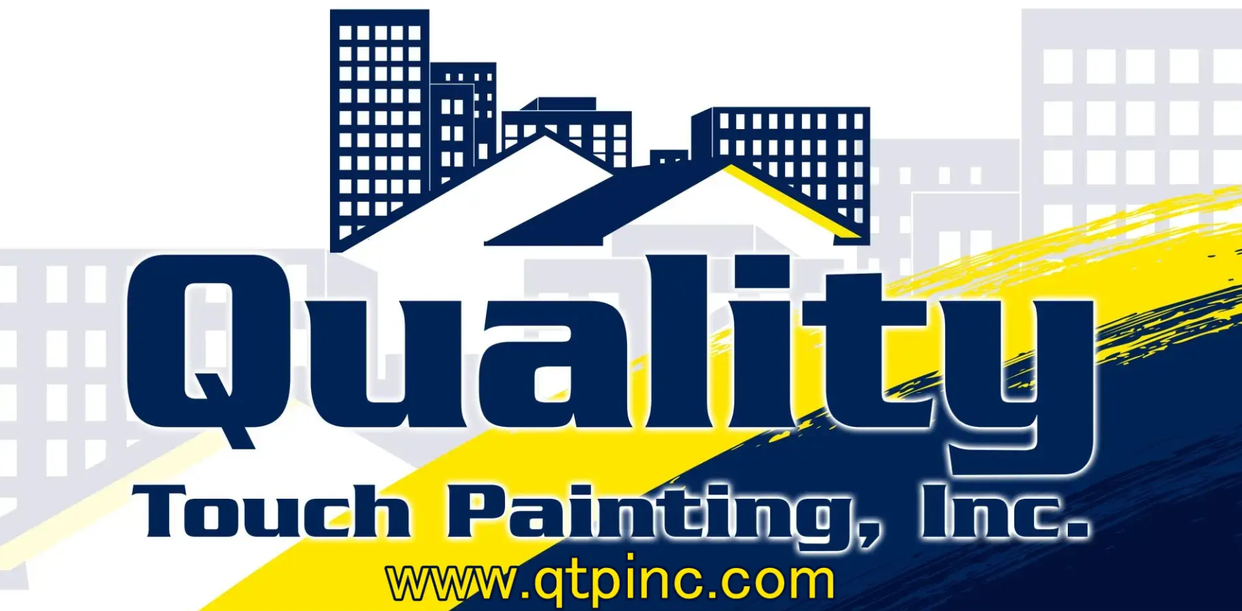 A blue and yellow logo for quality touch painting inc. 