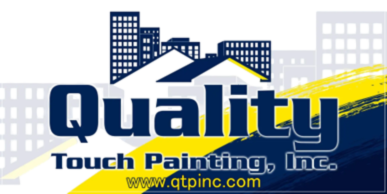 A blue and yellow logo for quality touch painting inc. 