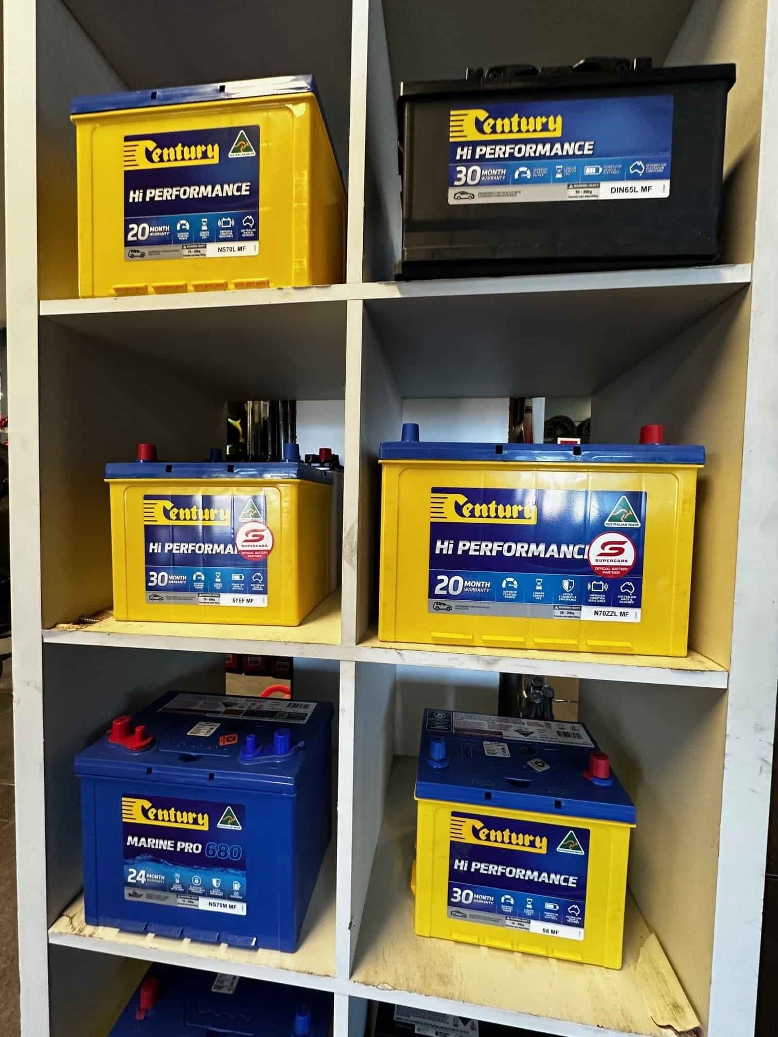 Several Batteries Are Lined Up On A Shelf — Smitty's Tyres & More In Taminda, NSW