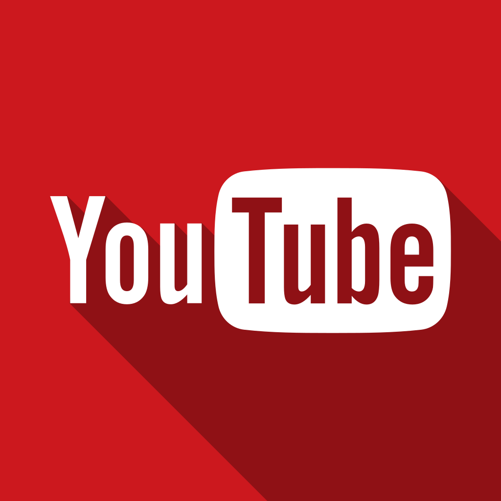 A youtube logo with a long shadow on a red background