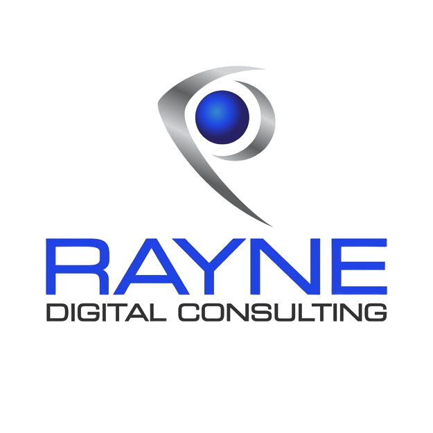 Rayne digital consulting logo with a blue eye