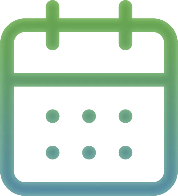 Um ícone de calendário verde sobre um fundo branco.