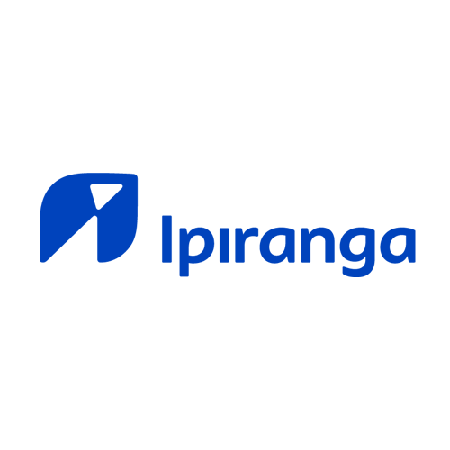 O logotipo da ipiranga é azul e branco sobre fundo branco.