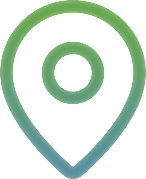 Um alfinete de mapa verde com um círculo no meio sobre um fundo branco.