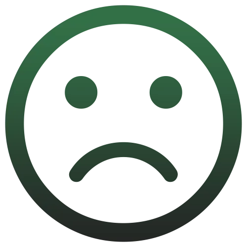 Um rosto sorridente triste em um círculo verde sobre um fundo branco.