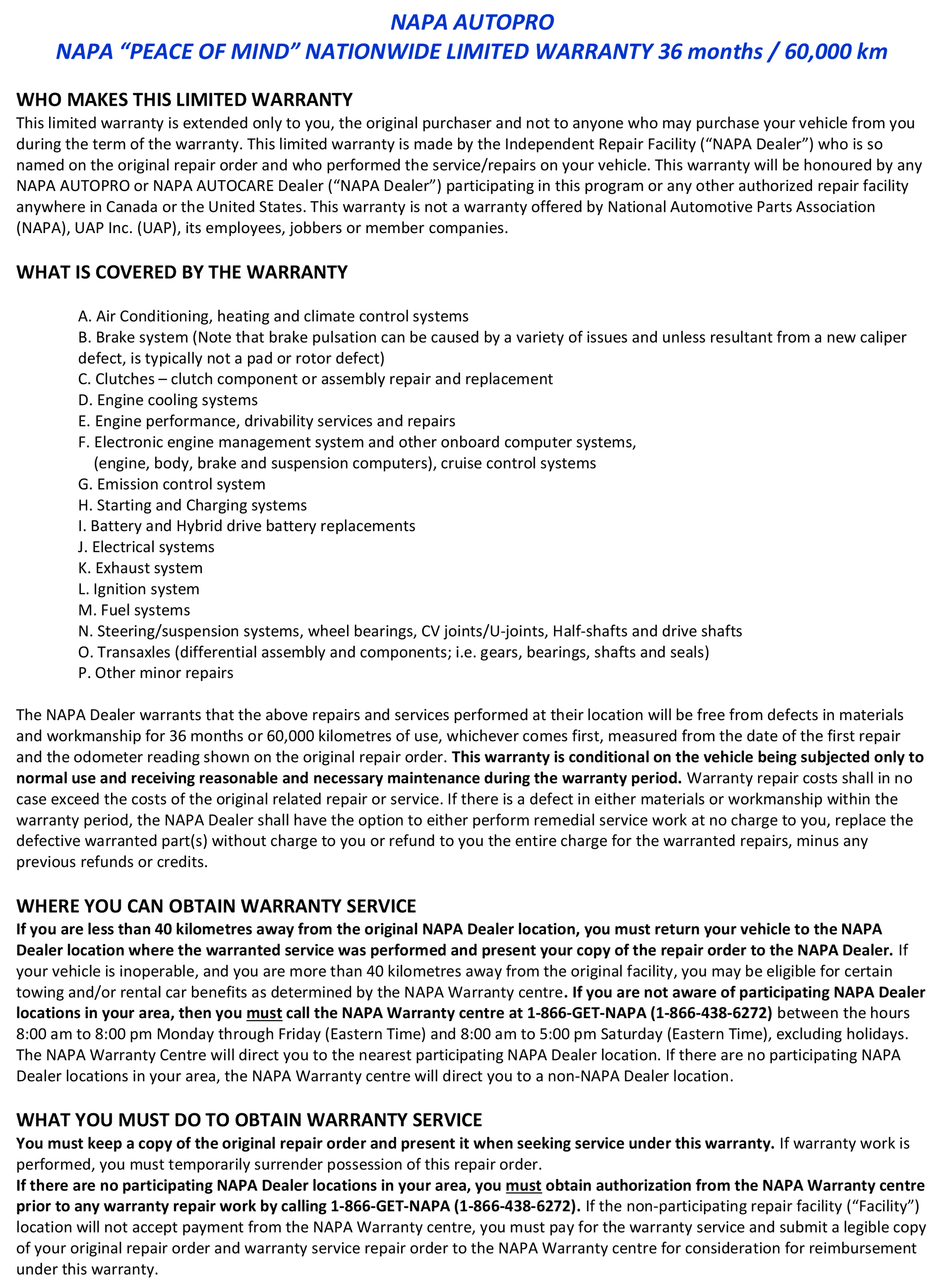Warranty Page 1