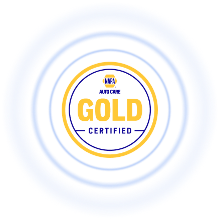 NAPA Auto Care Gold Certified logo, blue and gold circular emblem.