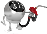 Cartoon gear shift holding a fuel nozzle.