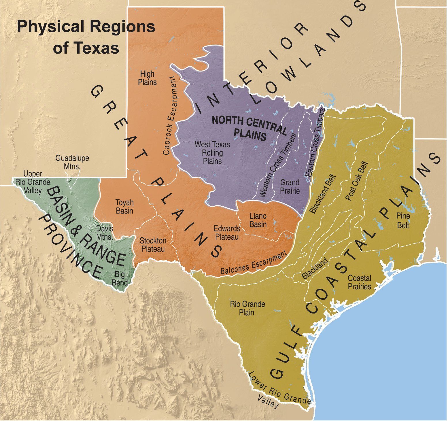 This image shows the breakdown of the regions in Texas.