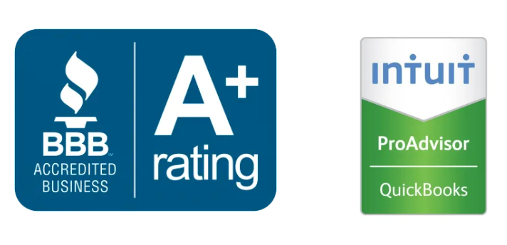 Two logos for bbb accredited business and quickbooks