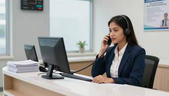 Healthcare clinic reception with phone system