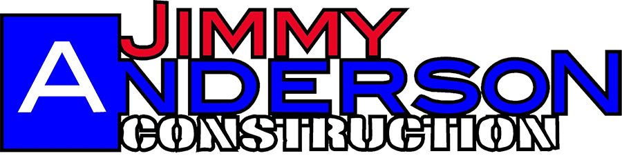 Logo for Jimmy Anderson Construction: blue square with white "A", red "JIMMY," and blue "ANDERSON" over "CONSTRUCTION."
