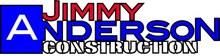 Logo for Jimmy Anderson Construction: blue square with white "A", red "JIMMY," and blue "ANDERSON" over "CONSTRUCTION."