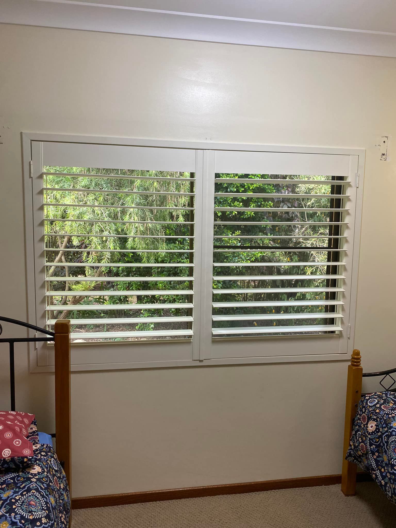 White Window Shutters, Close-up, With Horizontal Slats — Mareeba Floor Covering Centre in Mareeba, QLD