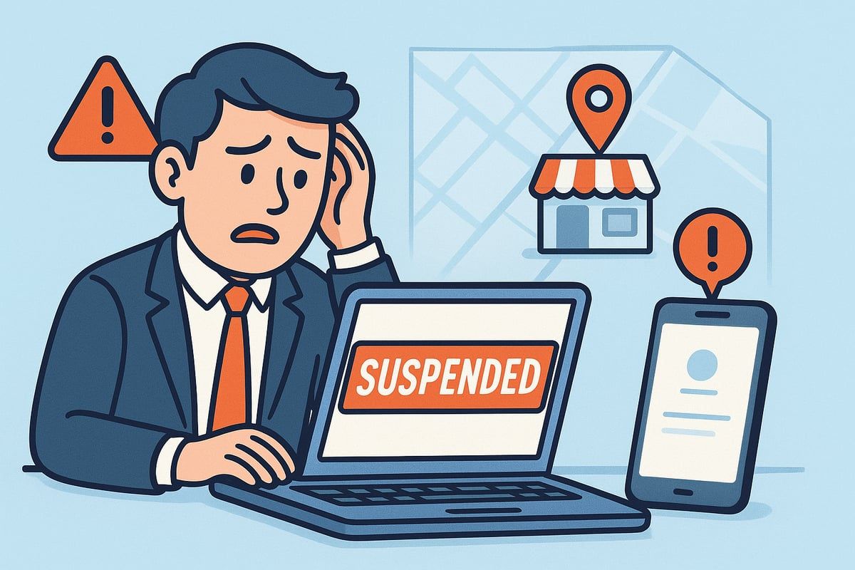 A distressed person with a laptop displaying 