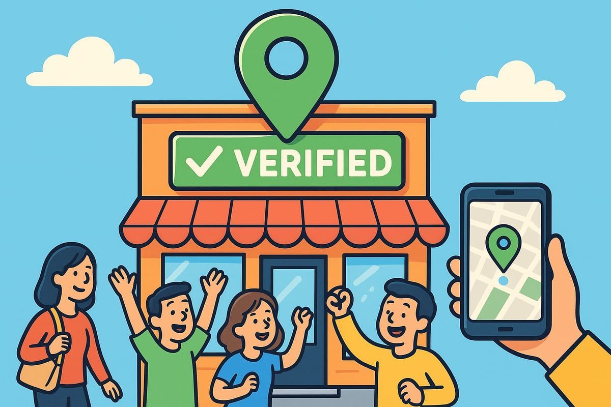 People excited outside a shop marked 