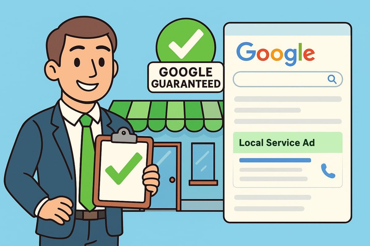 Man holding clipboard with a checkmark, next to a 