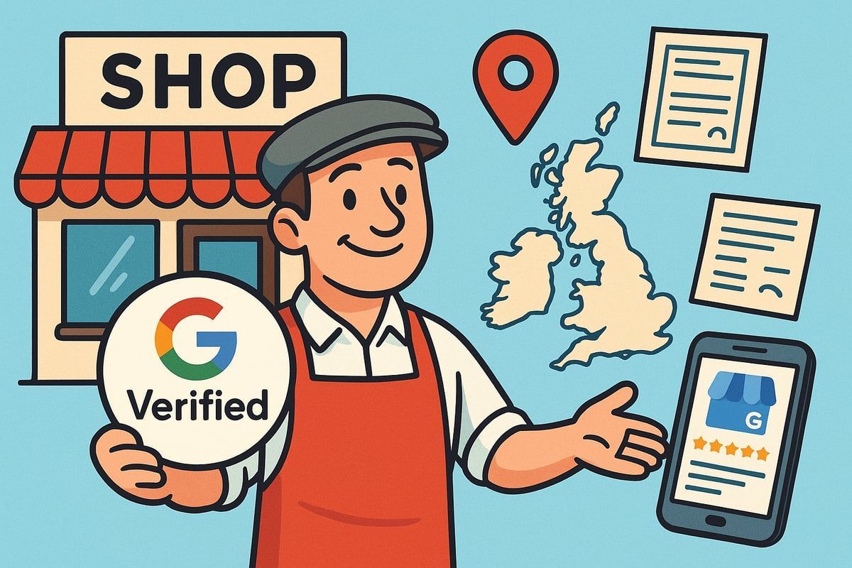 Cartoon man in apron, holding 