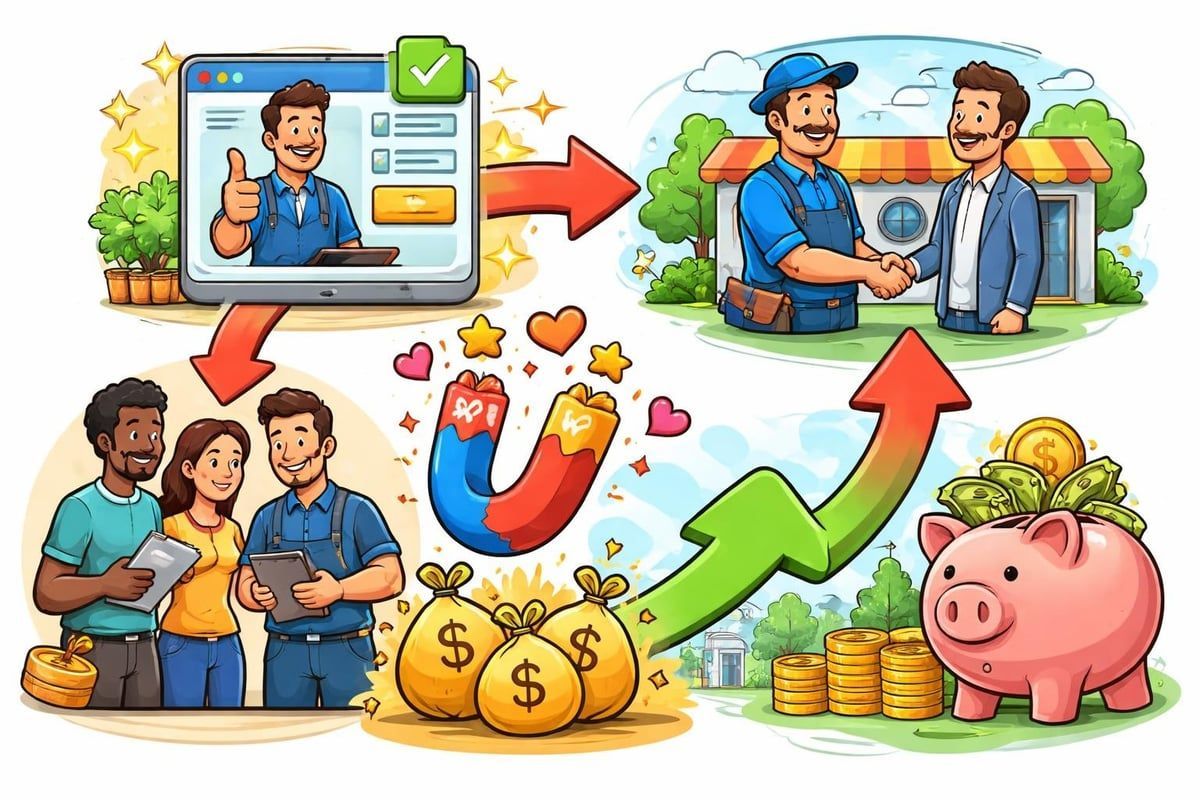 Workflow: online form approval to a handshake deal, then customer satisfaction & profit.