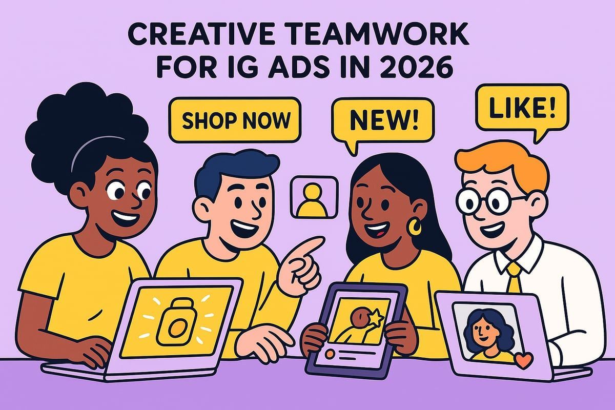 Illustration of four people collaborating, using laptops and a tablet, with speech bubbles 