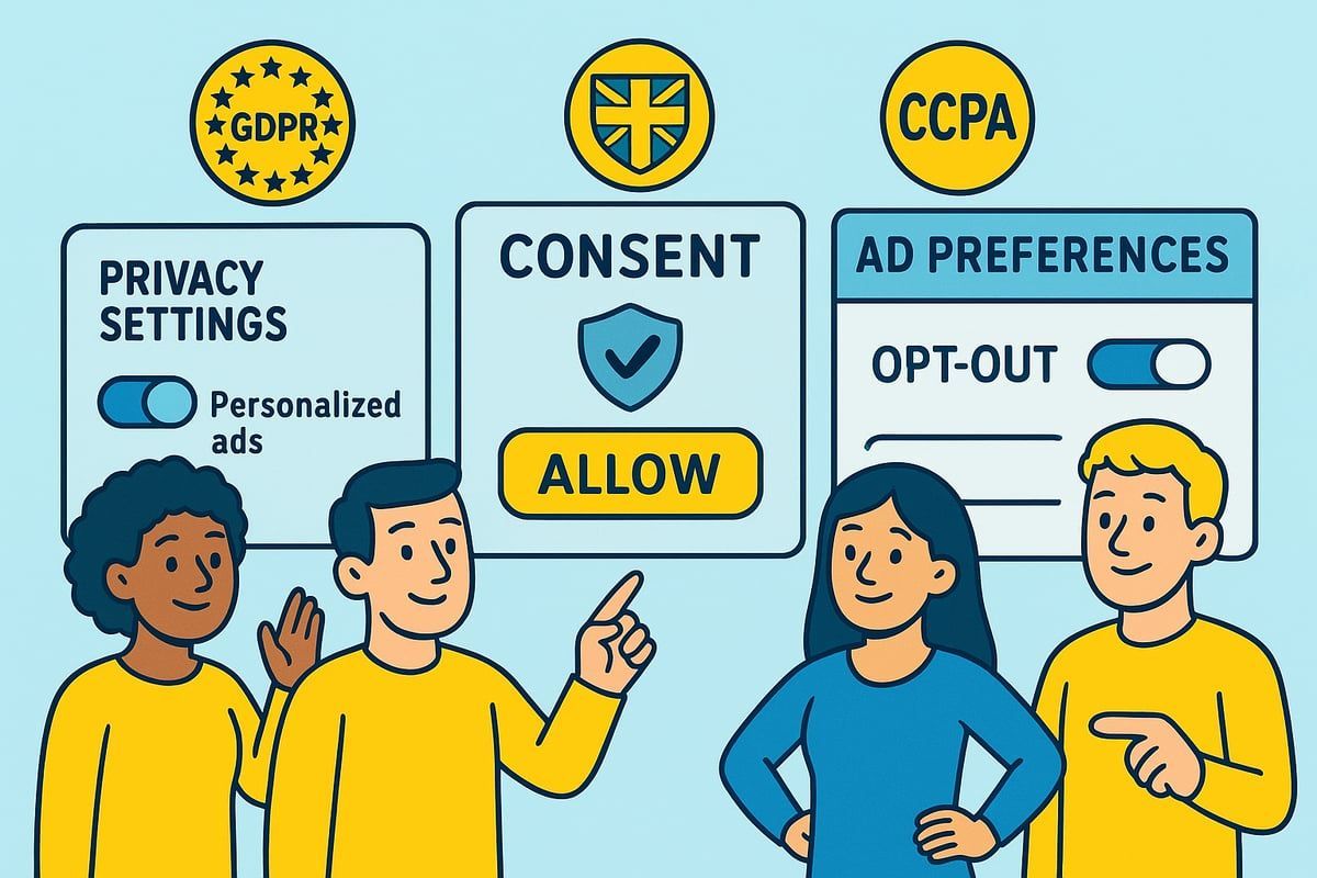 People interacting with privacy settings: consent and ad preferences.