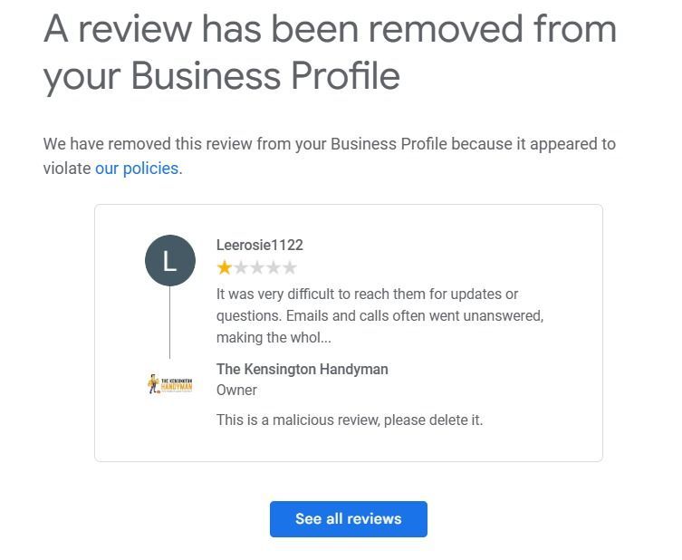 negative reviews removed