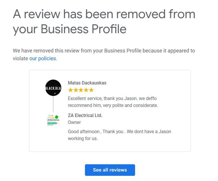 negative reviews removed