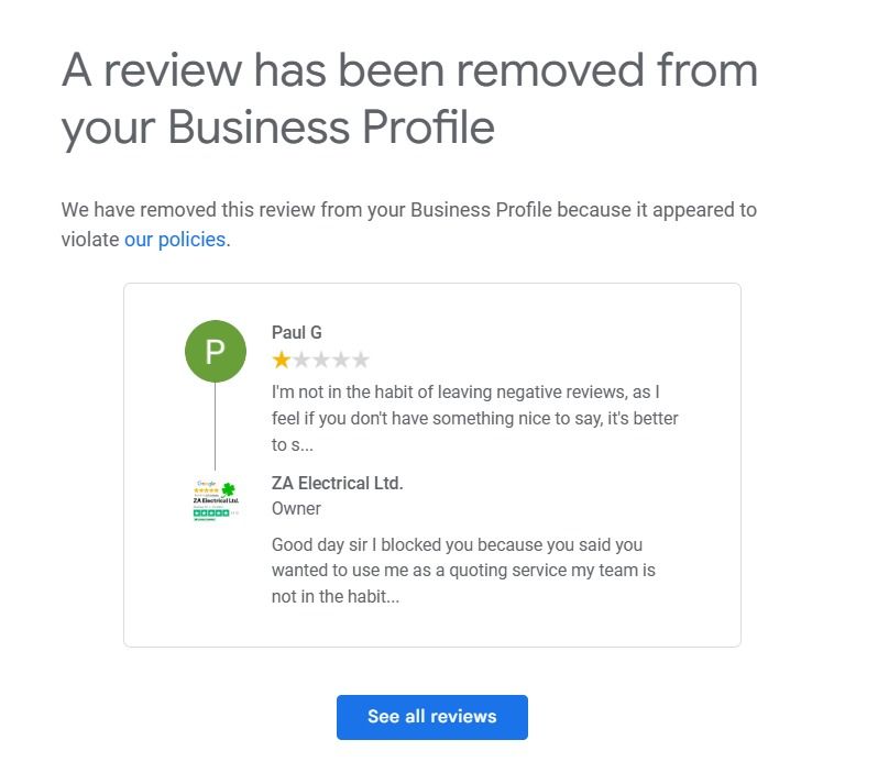 negative reviews removed